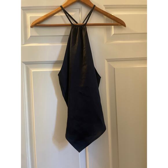 RACHEL ZOE Satin Halter Top with Bandana Hem Size Small S Black - Picture 5 of 5